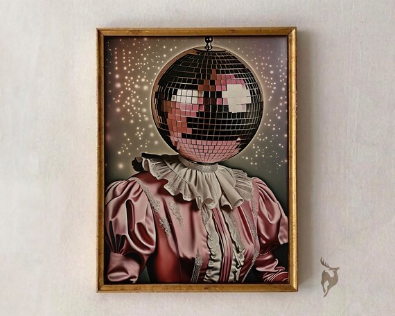 Disco Ball Head Victorian Lady Surreal Maximalist Art Poster