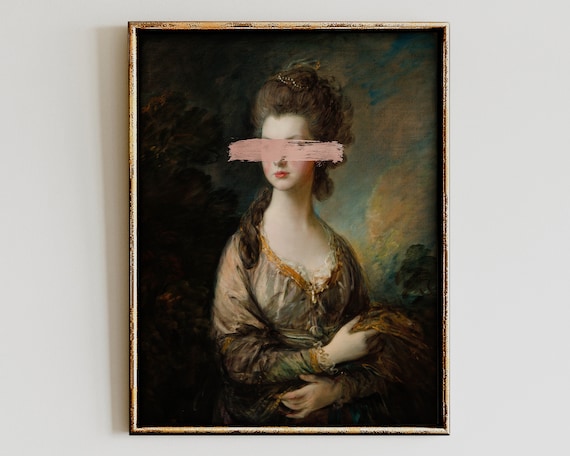 Altered Regency Woman Portrait Pink Painted Eyes Chic Poster