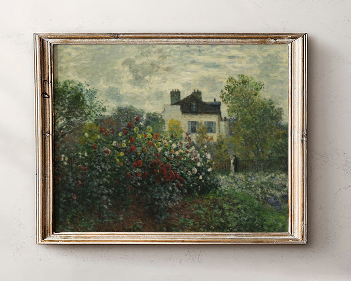 Garden Print French Country Decor Landscape Wall Art Spring Flower Oil Painting Vintage Antique Floral