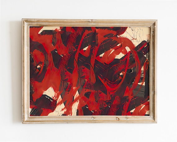 Gestural Red Black Abstract Brush Strokes Bold Modern Wall Print