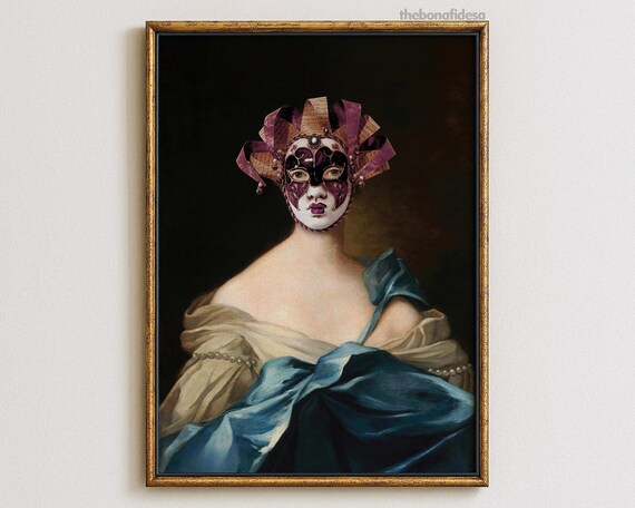 Surreal Venetian Carnival Mask Collage Renaissance Portrait Art Print