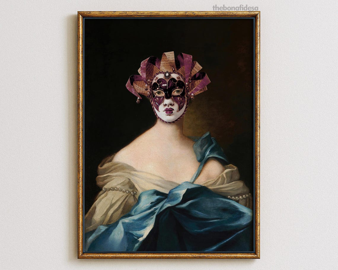 Surreal Venetian Carnival Mask Collage Renaissance Portrait Art Print