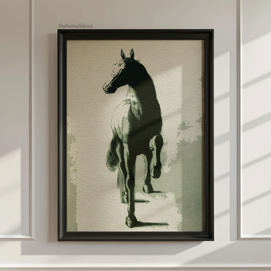 Vintage Horse Drawing Black Ink Sketch Equestrian Study Wall Art