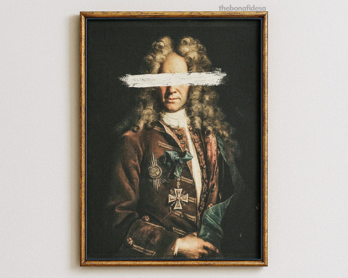 Baroque Nobleman Portrait With Hidden Eyes Altered Vintage Art Print