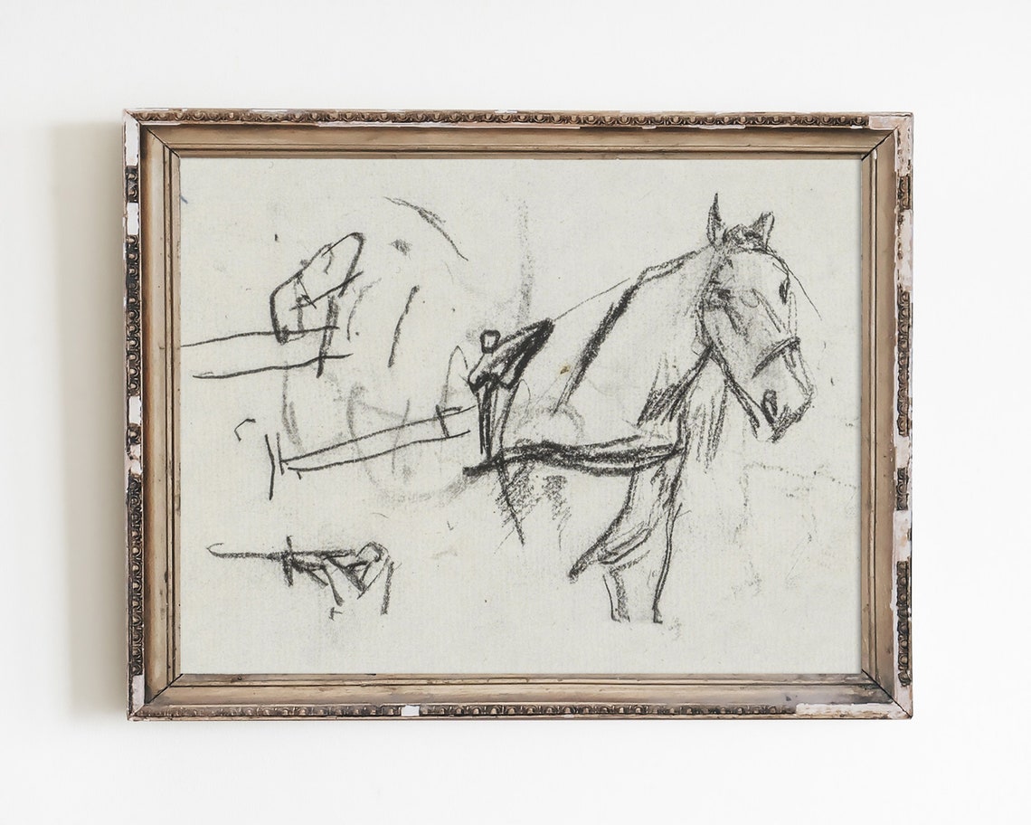 Vintage Pencil Studies of Horses Antique Line Art Equestrian Poster