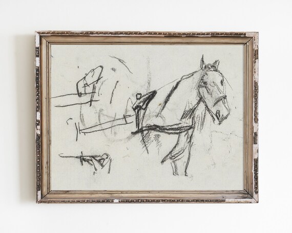Horse Sketch Print Light Academia Decor Vintage Drawing Line Art Minimalist Dark Abstract Prints Farmhouse Wall