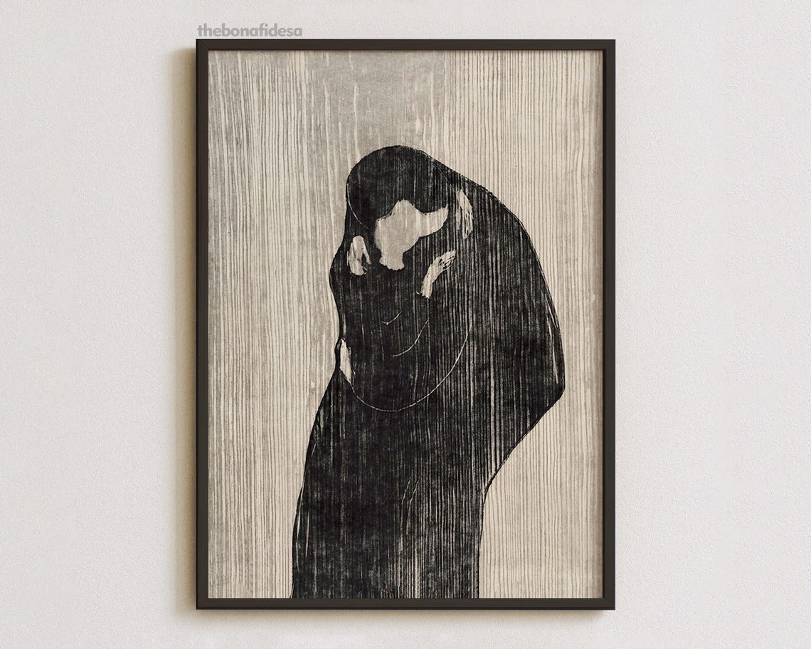 The Kiss Embracing Couple Woodcut Expressionist Vintage Art Poster