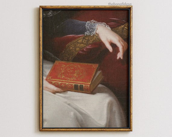 Vintage Hand Holding Antique Red Book Dark Academia Art Poster