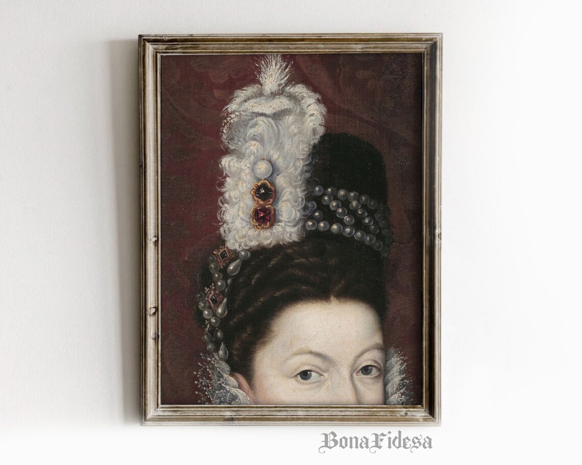 Victorian Lady Feather Headdress Moody Dark Academia Portrait Poster