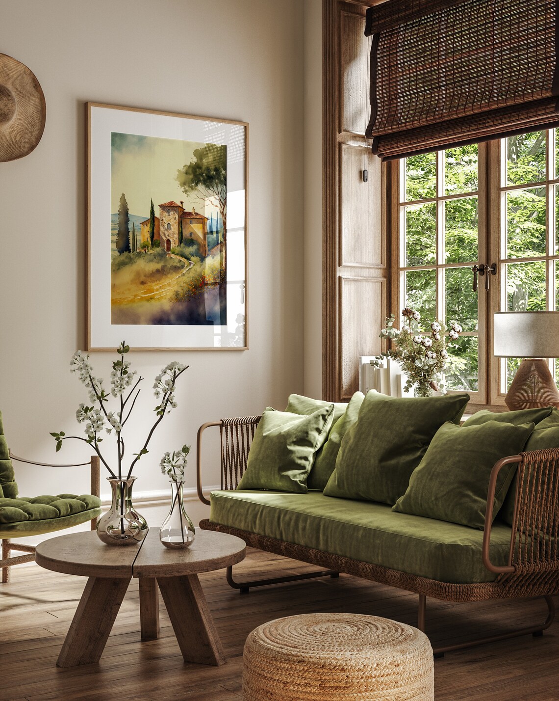 Tuscan Villa Tower Golden Path Watercolor Italy Landscape Poster - Image 4