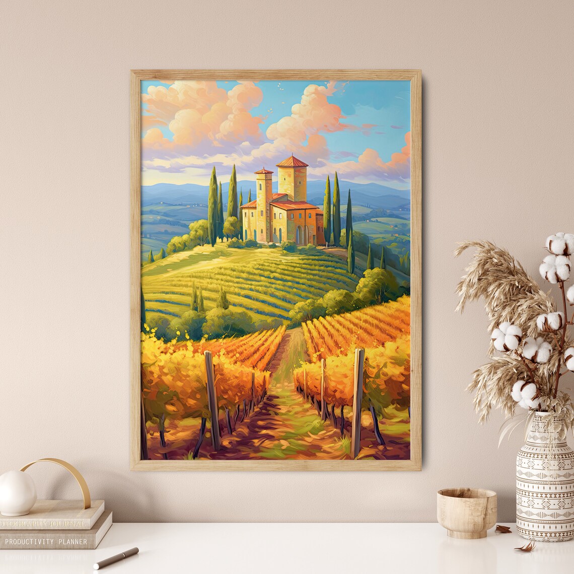 Tuscan Hilltop Villa Golden Vineyards Cypress Trees Art Print - Image 5