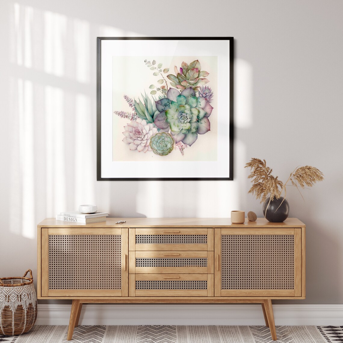Colorful Watercolor Succulents Arrangement On Cream Art Poster - Image 4
