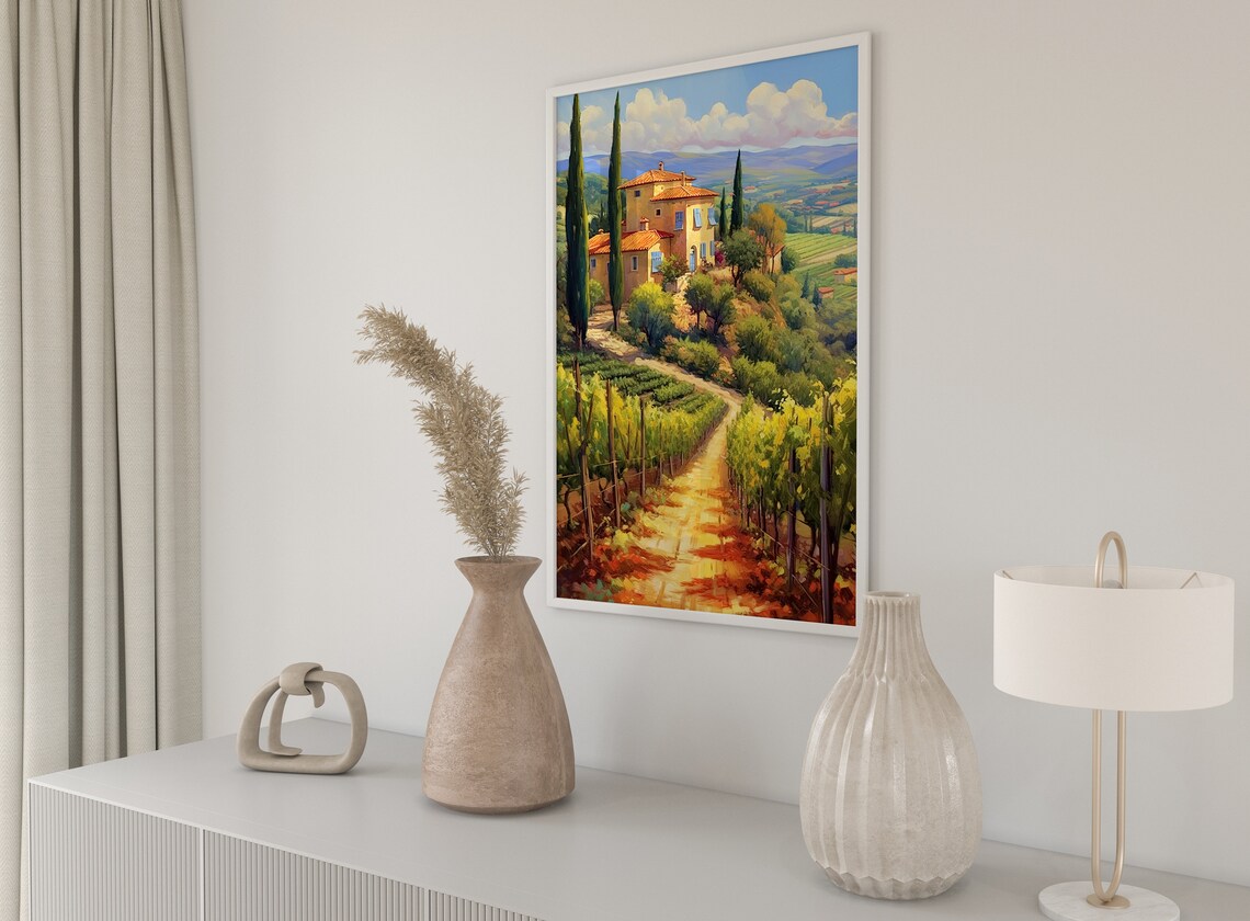 Tuscan Villa Cypress Trees Vineyard Row Italian Landscape Poster - Image 2