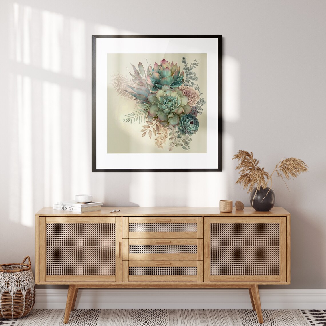 Sage Green Succulent Bouquet Echeveria Botanical Watercolor Poster - Image 3