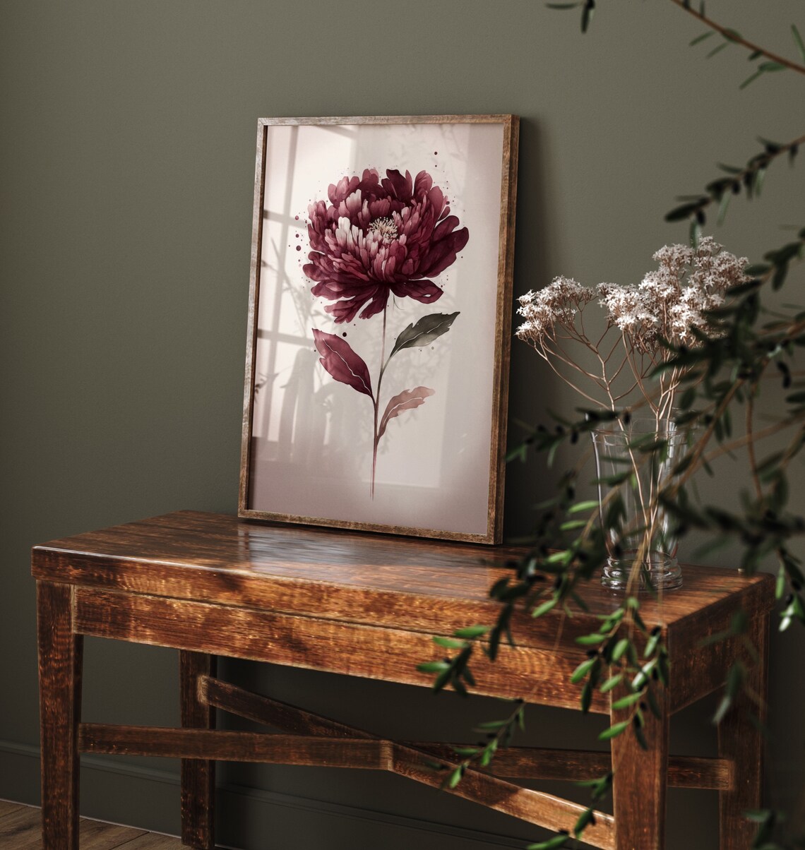 Burgundy Peony Single Bloom Watercolour Elegant Floral Poster - Image 5