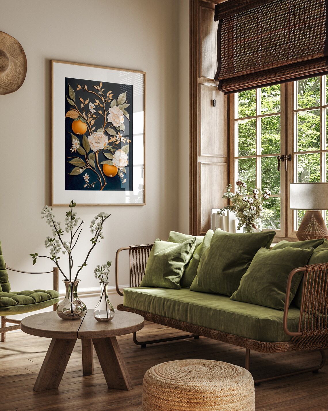 Orange Blossom Dark Botanical Gold Branch Elegant Floral Art Print - Image 3