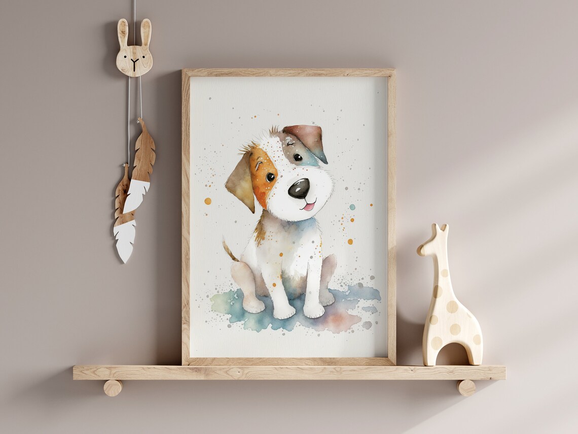 Cute Jack Russell Puppy Watercolor Nursery Kids Room Art Print - Image 2