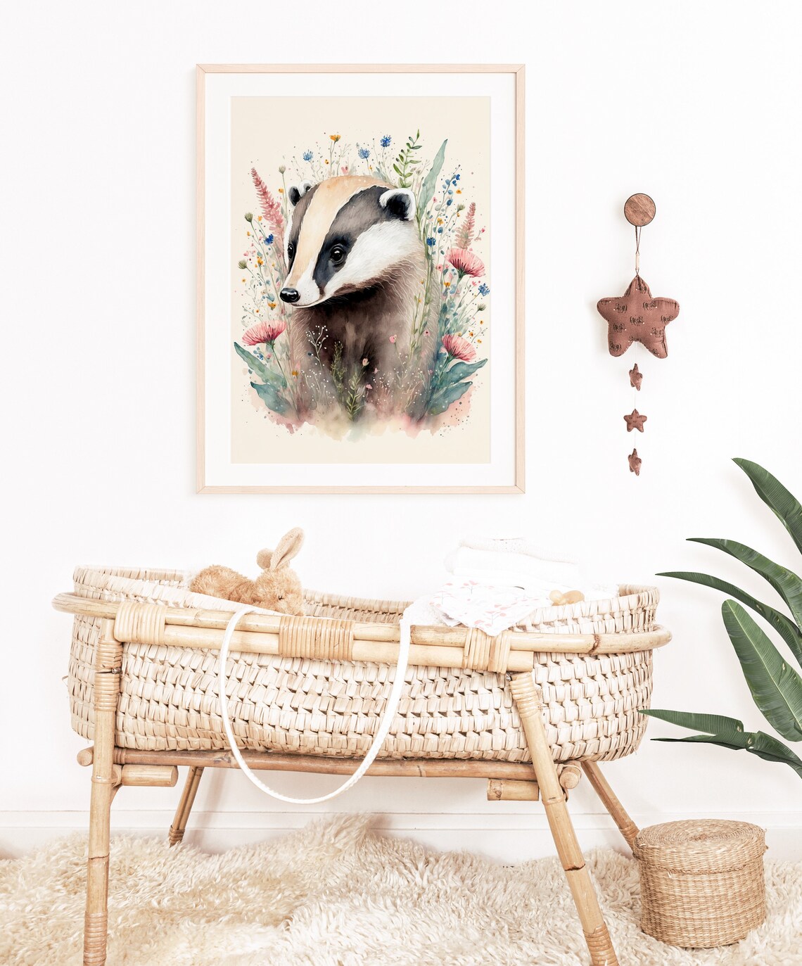 Watercolor Badger Among Wildflowers Nursery Woodland Art Print - Image 3