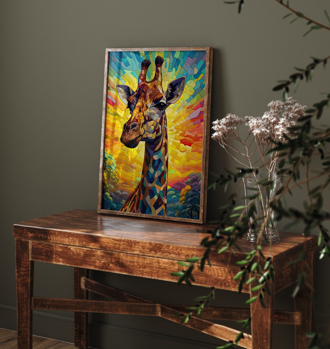 Colourful Giraffe Mosaic Stained Glass Rainbow Sunburst Poster - Image 4