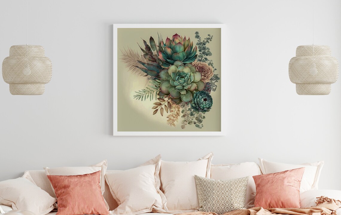 Sage Green Succulent Bouquet Echeveria Botanical Watercolor Poster - Image 5