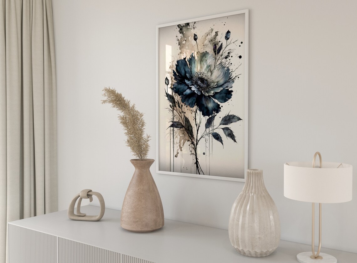 Dark Watercolor Bloom Abstract Black Floral Ink Splash Poster - Image 5