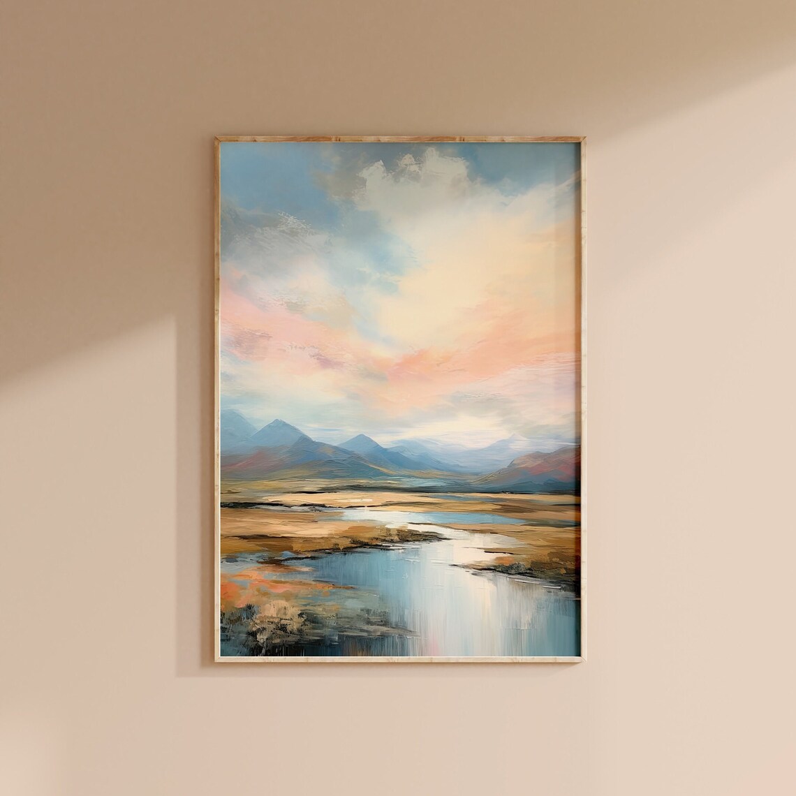 Abstract Pastel Lake Mountain Sky Modern Serene Landscape Art Print - Image 2