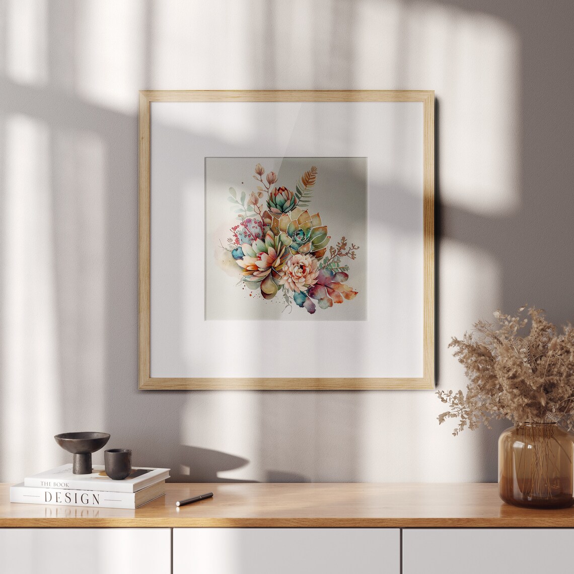 Bright Colorful Watercolor Succulent Bouquet Botanical Wall Art - Image 2