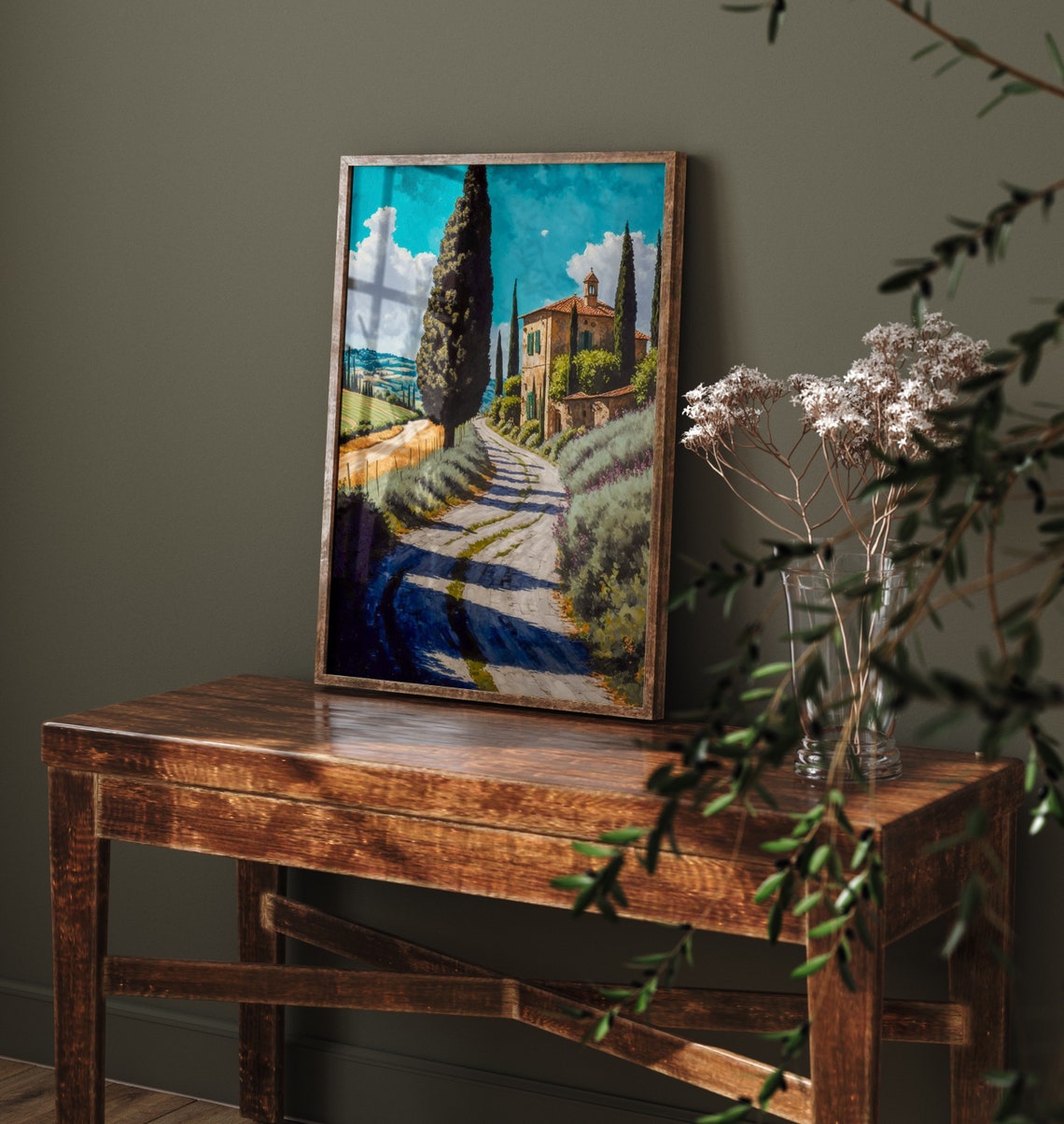 Tuscan Villa Cypress Lined Road Teal Sky Italian Countryside Poster - Image 4