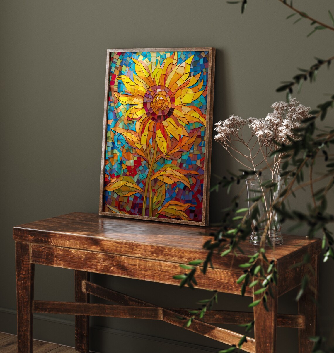 Mosaic Sunflower Vibrant Stained Glass Floral Garden Art Poster - Image 4