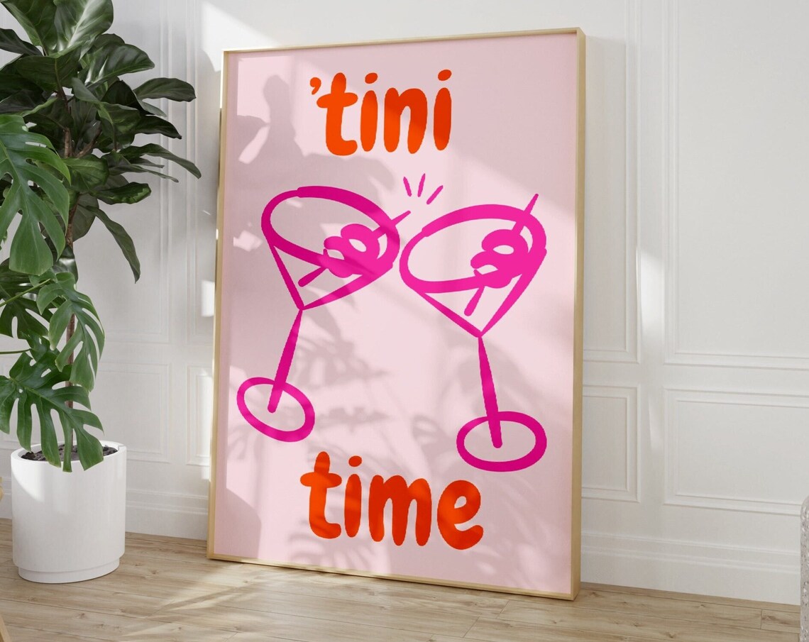 Tini Time Pink Martini Cocktail Typography Bar Cart Party Poster - Image 3