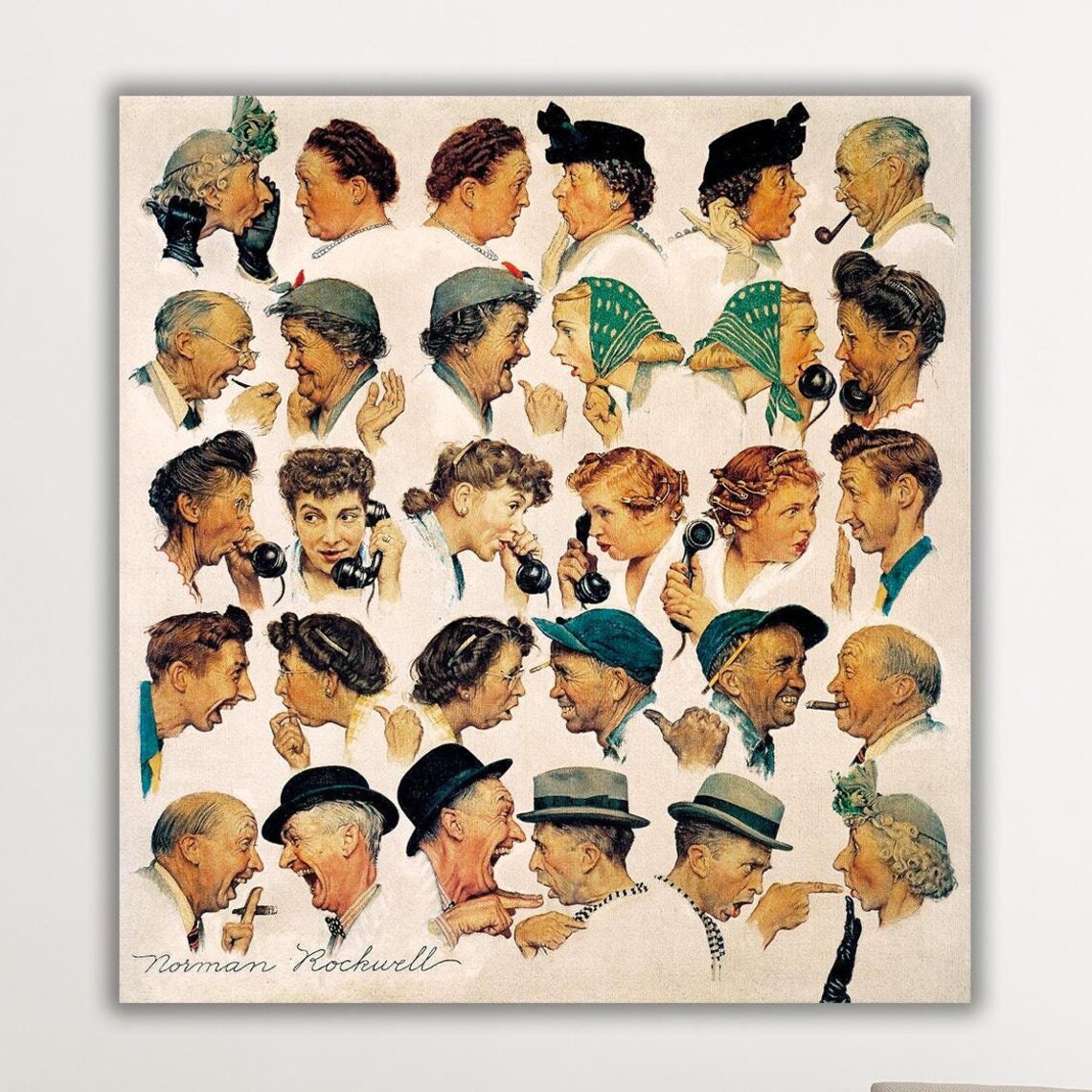 Norman Rockwell The Gossips Vintage Gossip Faces Illustration Poster