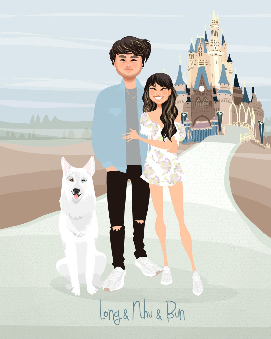 Custom Illustrated Couple Camping Portrait With Mountain Scene Poster - Image 4