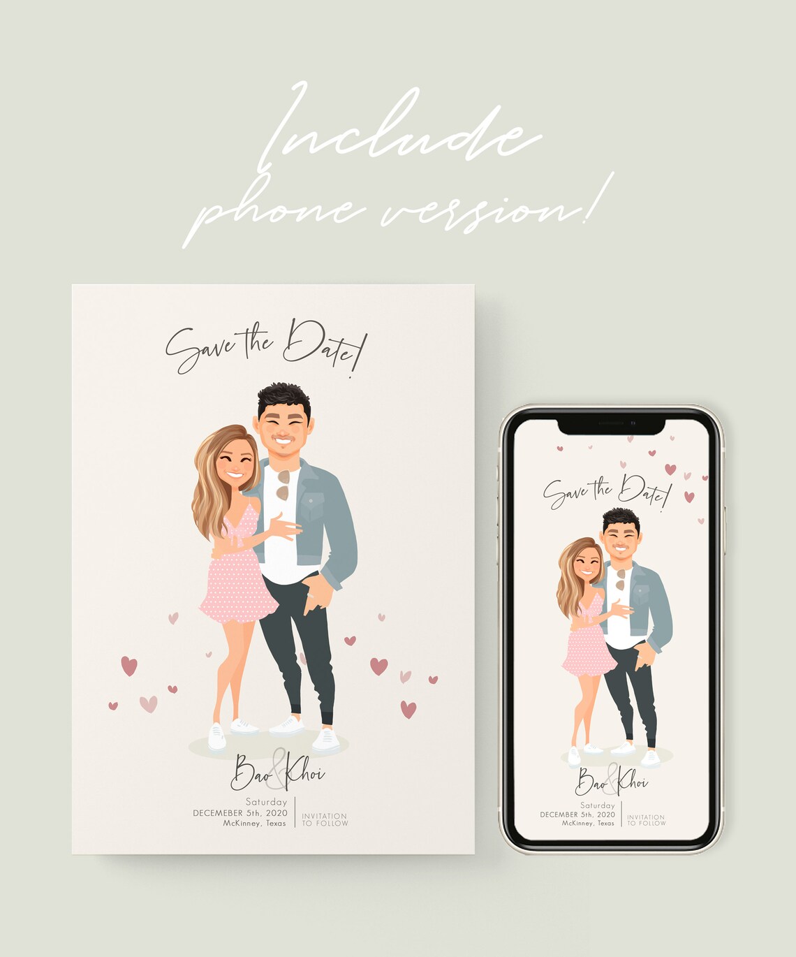 Custom Illustrated Save the Date Card for Bao and Khoi in Texas Poster - Image 4