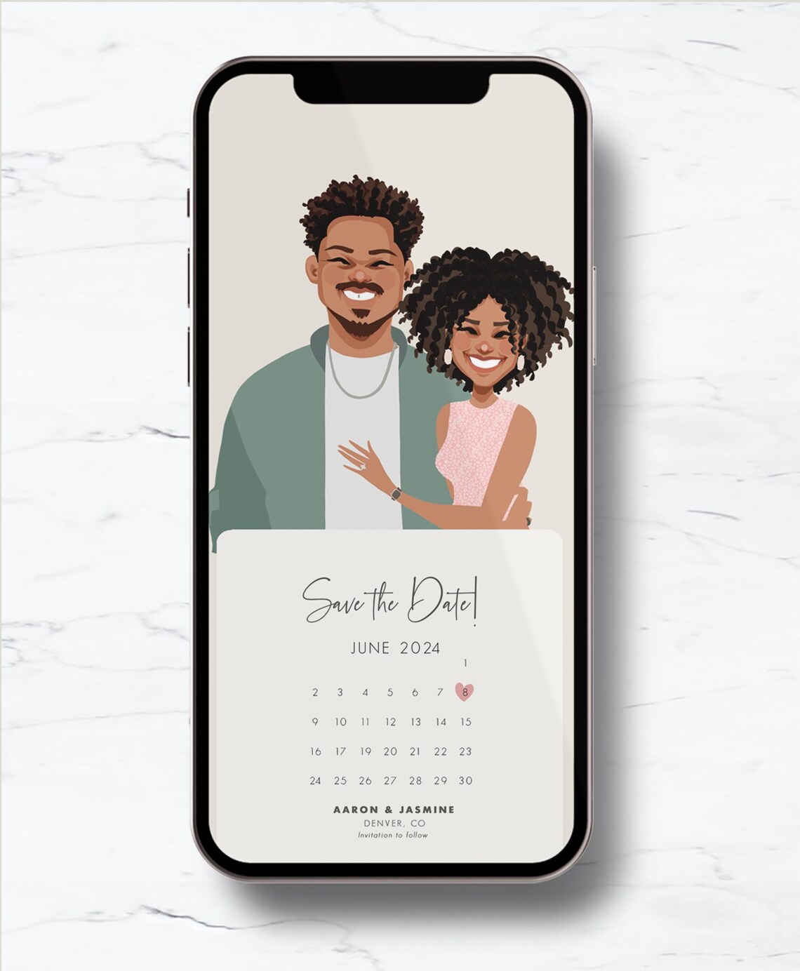 Custom Illustrated Save the Date Card With Couple Portrait Poster - Image 5