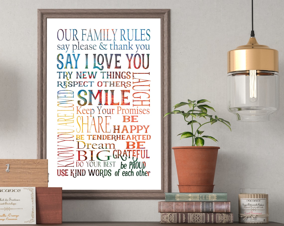 Our Family Rules Inspirational Quote Art Print