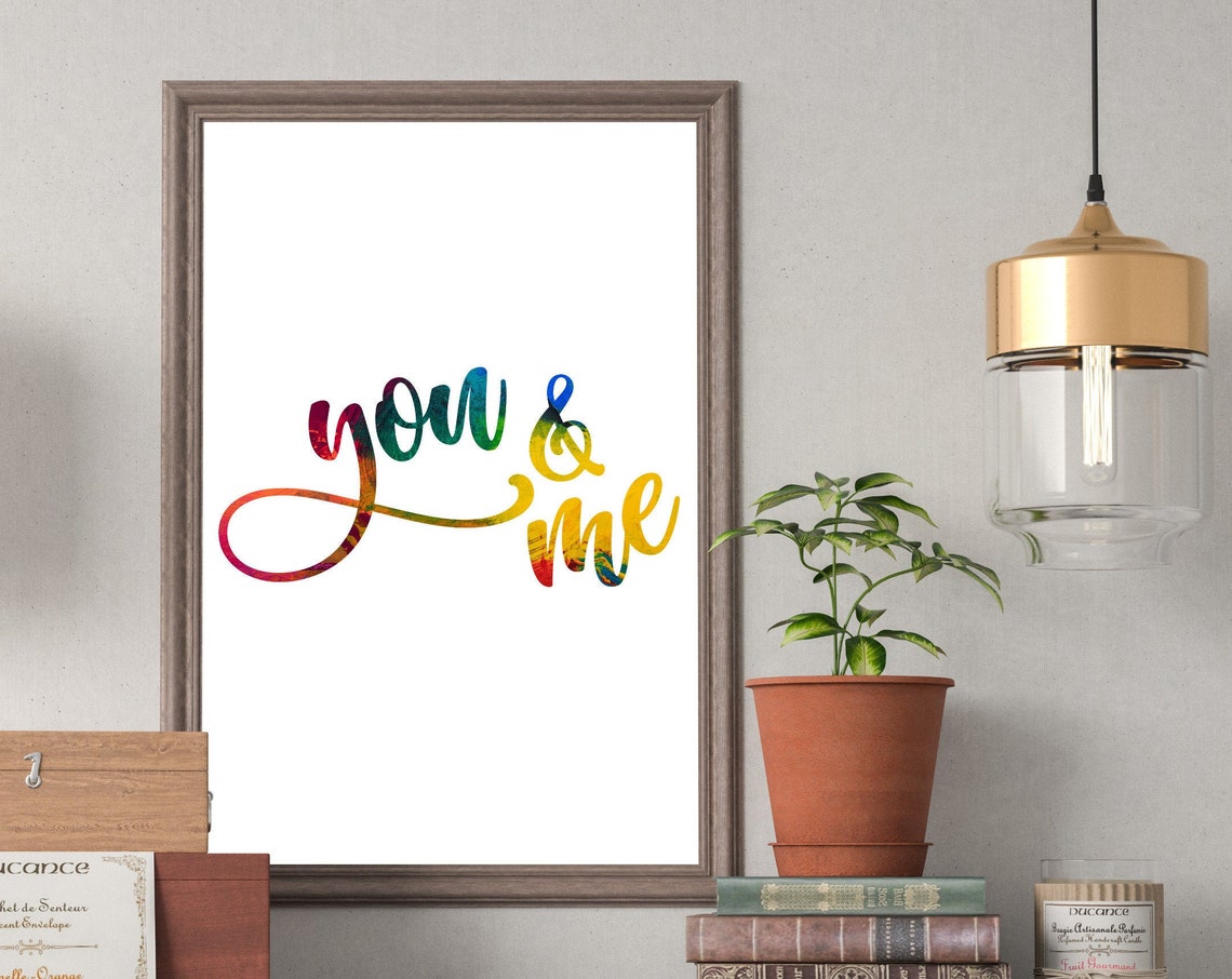 You And Me Rainbow Script Couple Love Quote Typography Art Poster