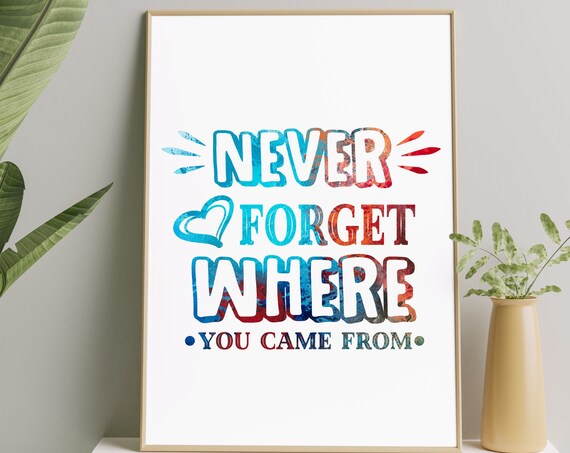Never Forget Where You Came From Colorful Watercolor Quote Poster