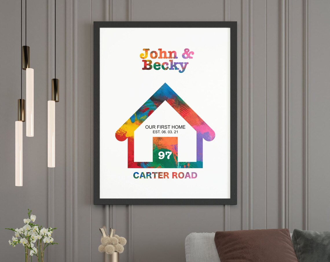Colorful Personalised New Home Watercolor House Address Poster