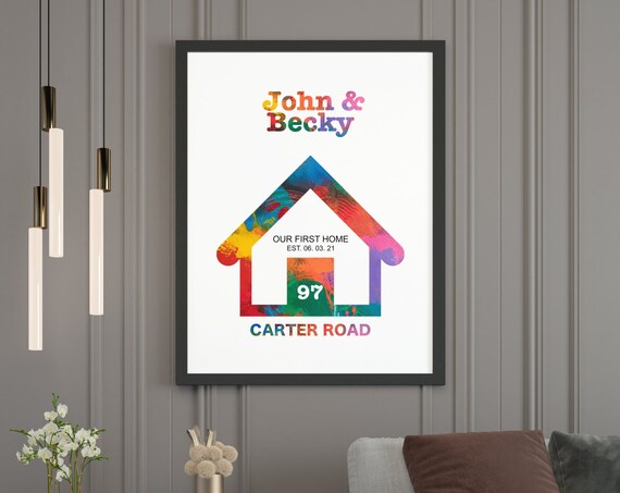 Colorful Personalised New Home Watercolor House Address Poster