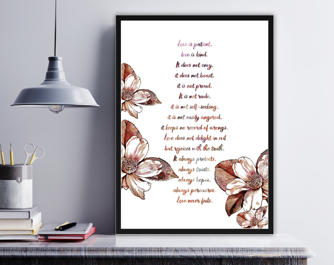 Love Is Patient Love Is Kind Poem Floral Watercolor Verse Poster