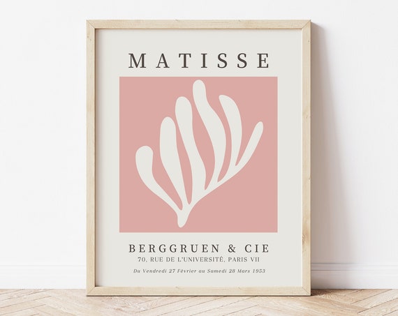 Blush Pink Matisse Vintage Exhibition Print Large Living Room Wall Organic Shape Leaf Art Gallery