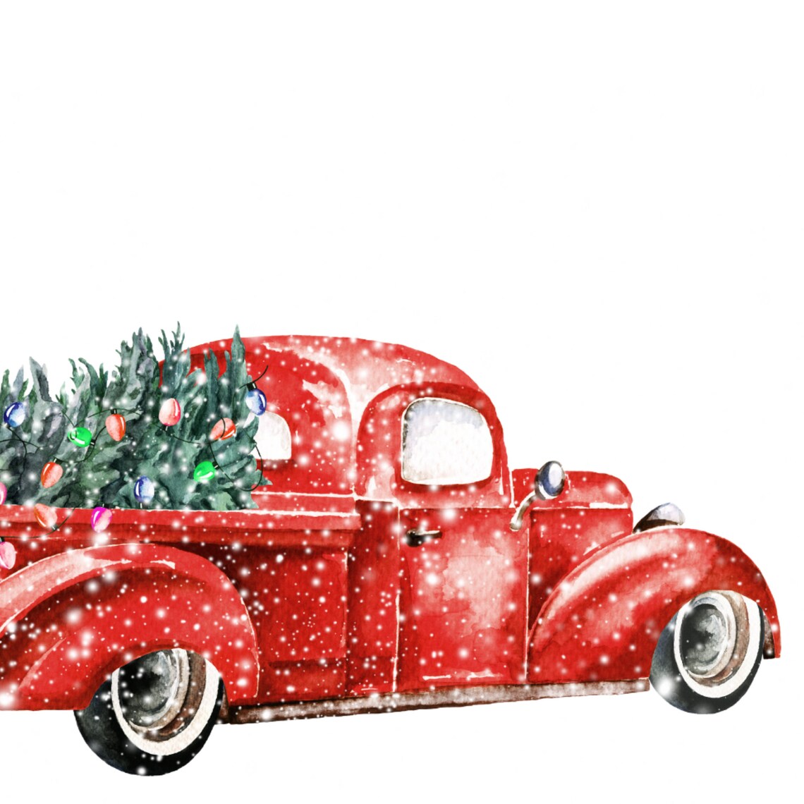 Tis The Season Red Pickup Truck Tree Watercolor Christmas Poster - Image 2