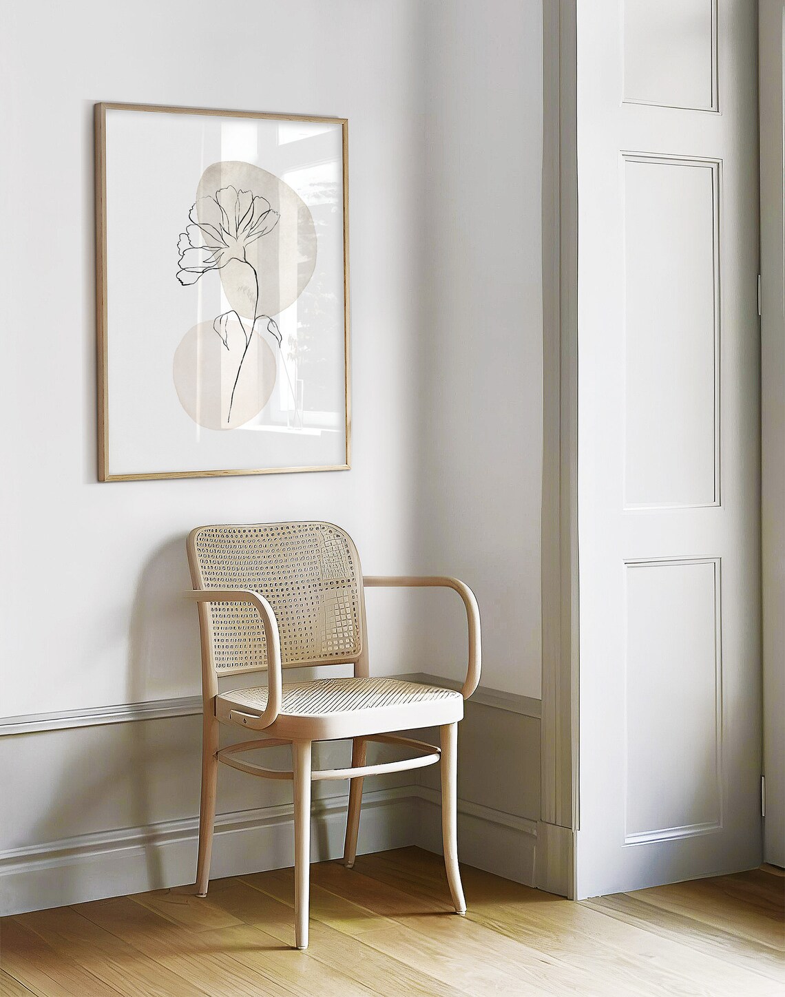 Neutral Botanical Line Art Wall Print, Beige Decor - Image 2