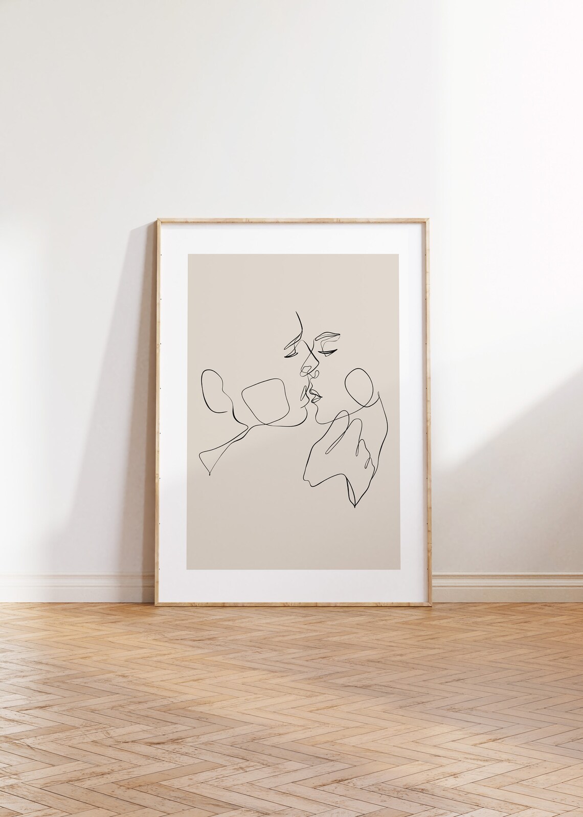 Couple Kissing One Line Drawing Minimalist Romantic Bedroom Poster