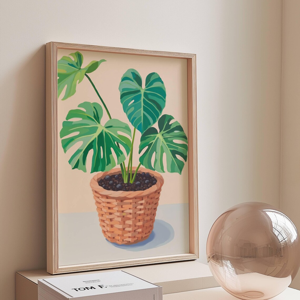 Monstera Plant Four Leaves Terracotta Basket Botanical Art Print Decor