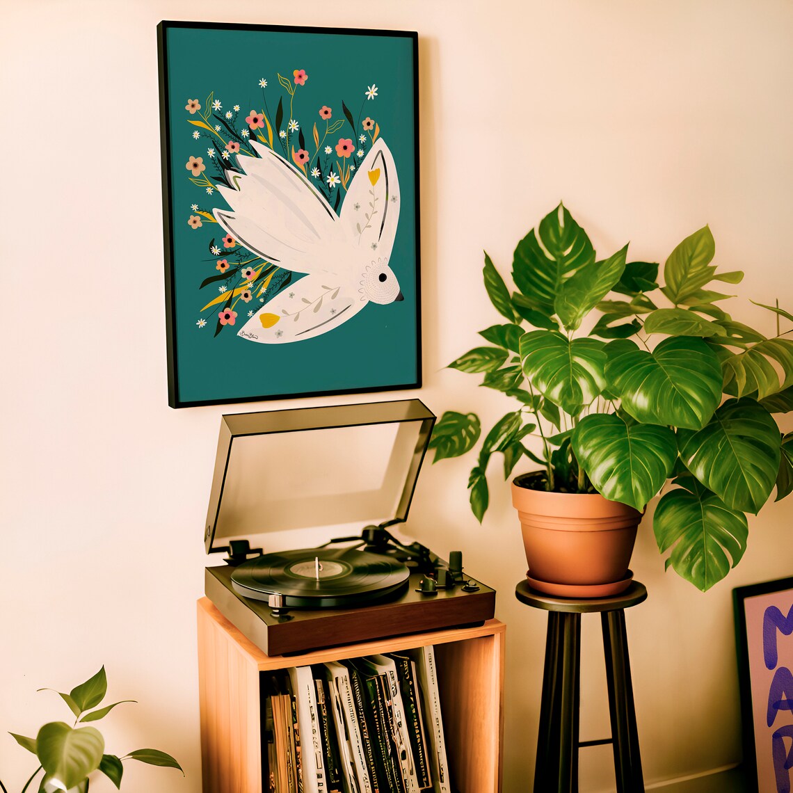Bird Floral Illustration, Bold Maximalist Art Print - Image 3