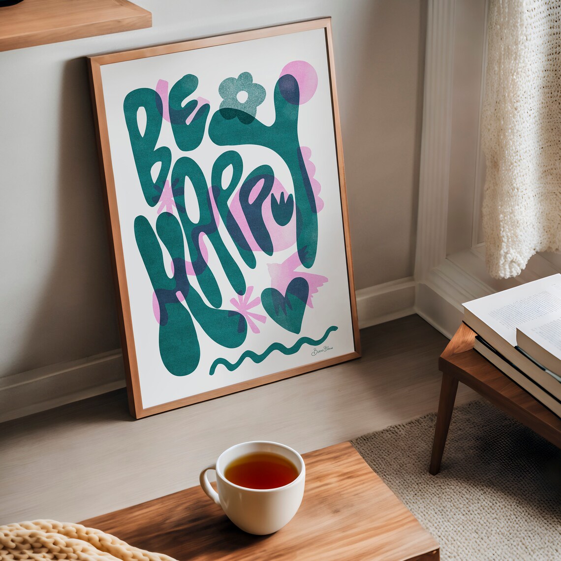 Colorful Be Happy Retro Groovy Quote Typography Motivational Poster - Image 3