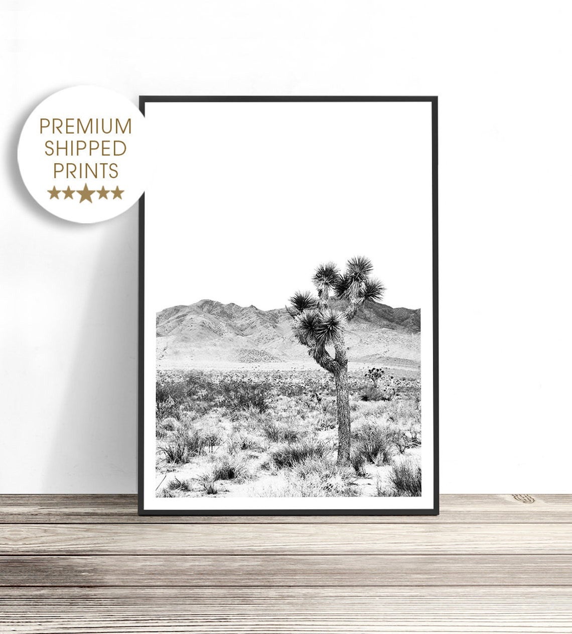 Boho Desert Duo Feather Headdress Joshua Tree Black White Art Poster - Image 3