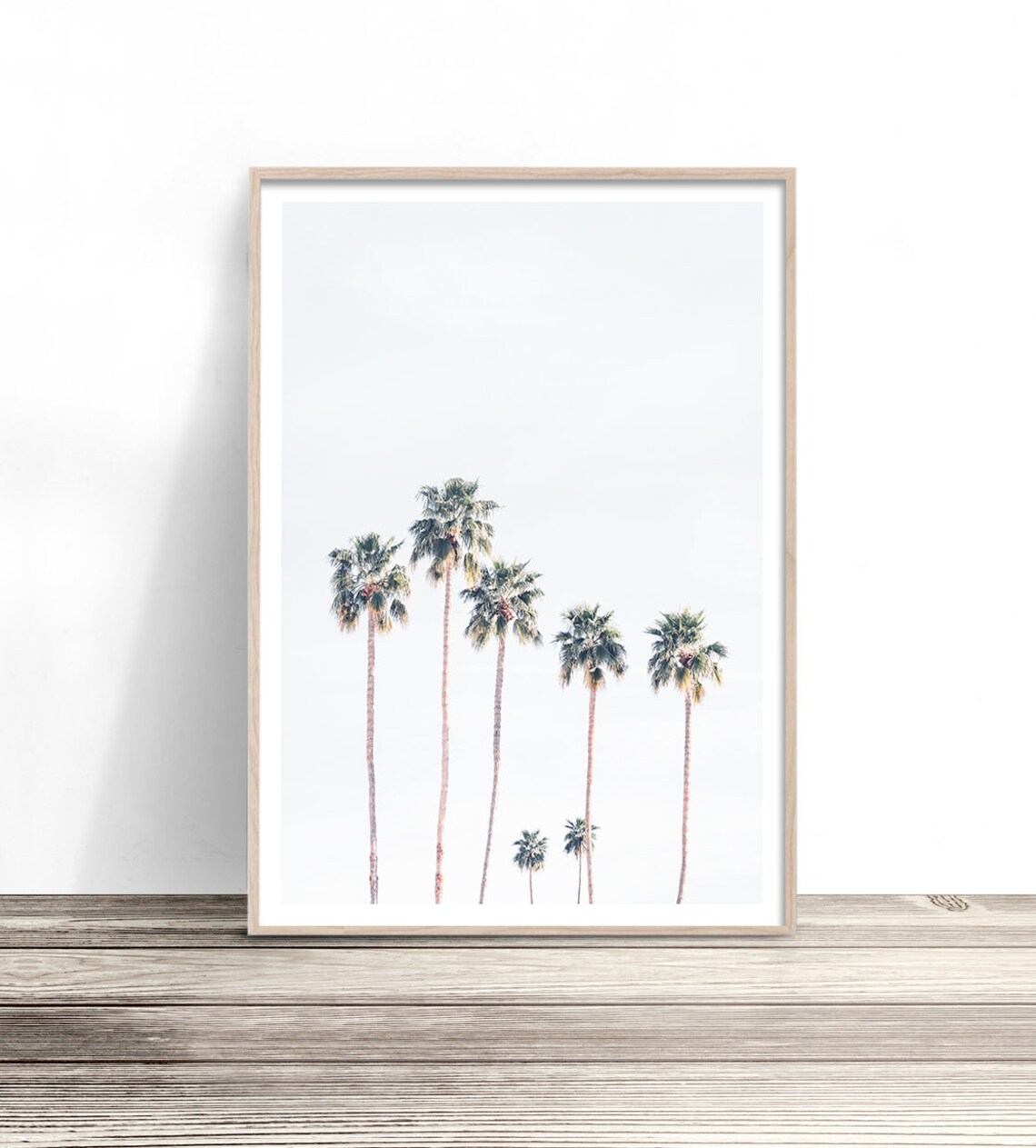 Row Of Palm Trees Pale Sky California Coastal Minimalist Travel Poster