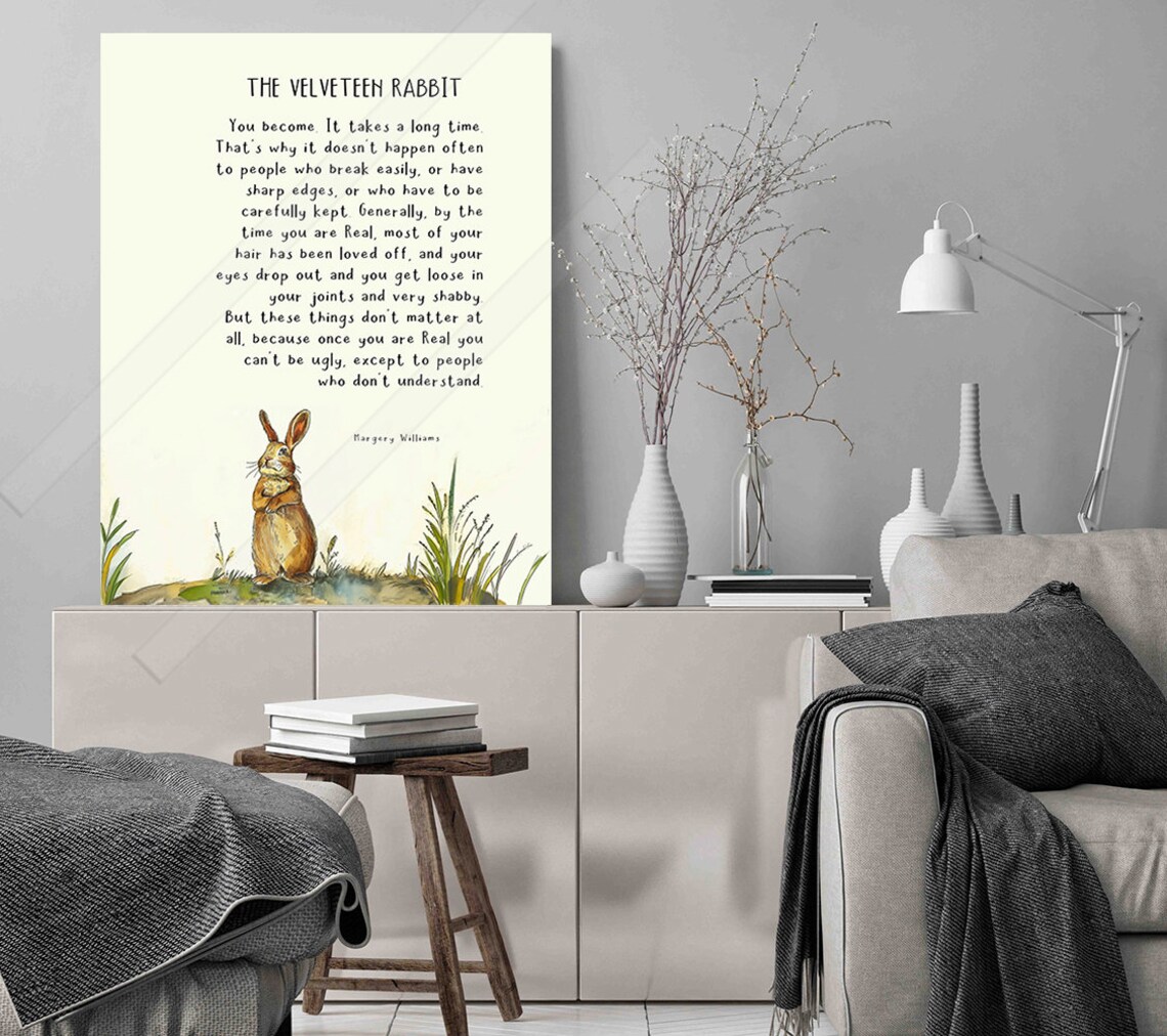 The Velveteen Rabbit Once You Are Real Quote Bunny Nursery Poster - Image 3